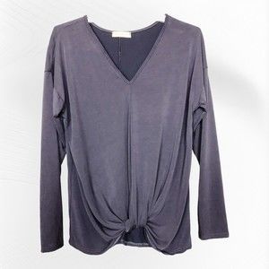 Seraphic Women’s Sz M Purple Long Dolman Sleeve V-Neck Stretch Knotted Hem  Top